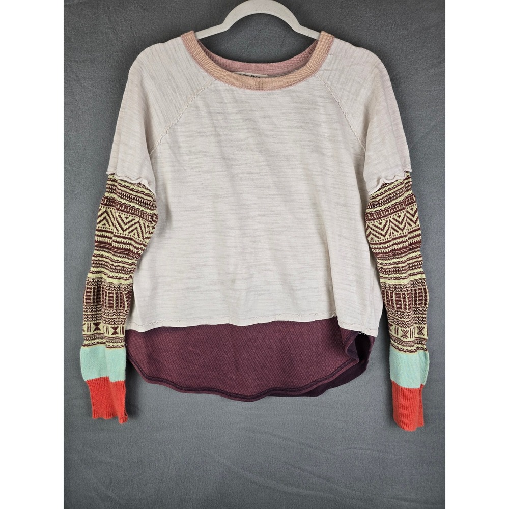 Free People Jordan Mix Knit Tee in Fun Time Women's Small Boho Couture Colorful - Picture 2 of 8